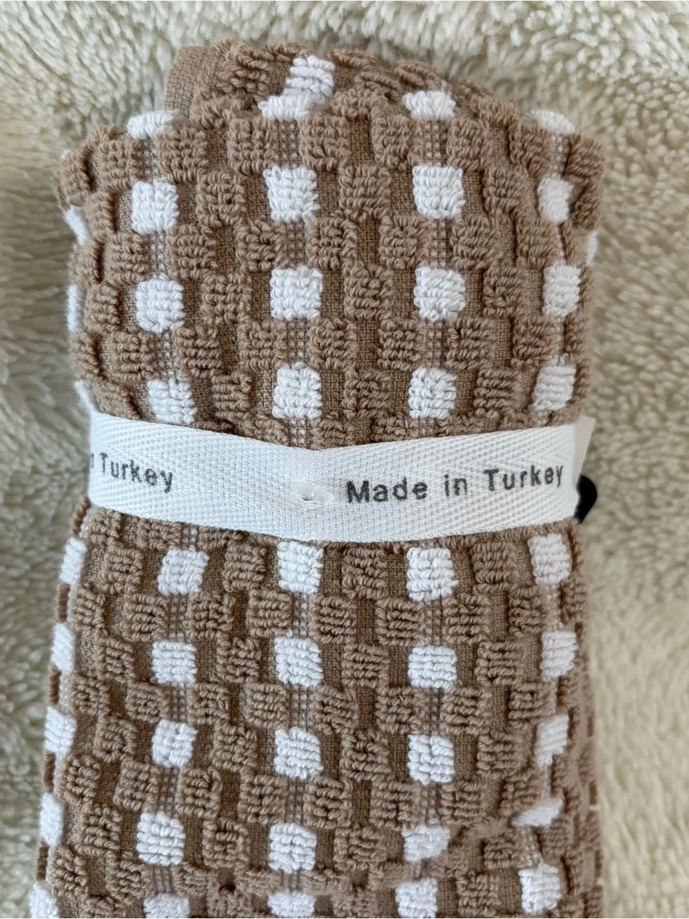 NWT Brooks Brothers Brown and White Waffle Turkish Tip Towels - Set of 2